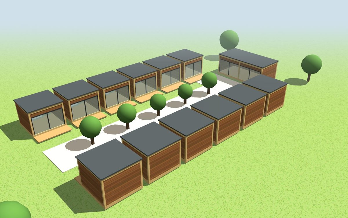 A pod of 12 starter cubes along a garden path