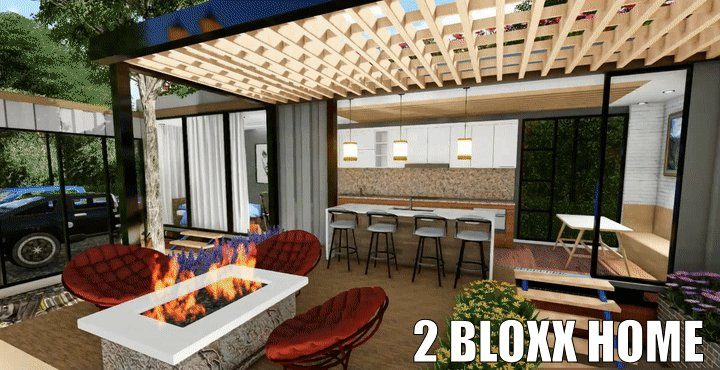 Inside a two-bloxx HomeBloxx home with an open courtyard